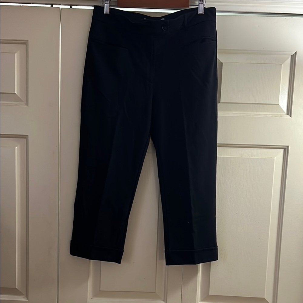 Betabrand Black Cropped Cuffed Knit Pants Large Petite Front And Back Pockets